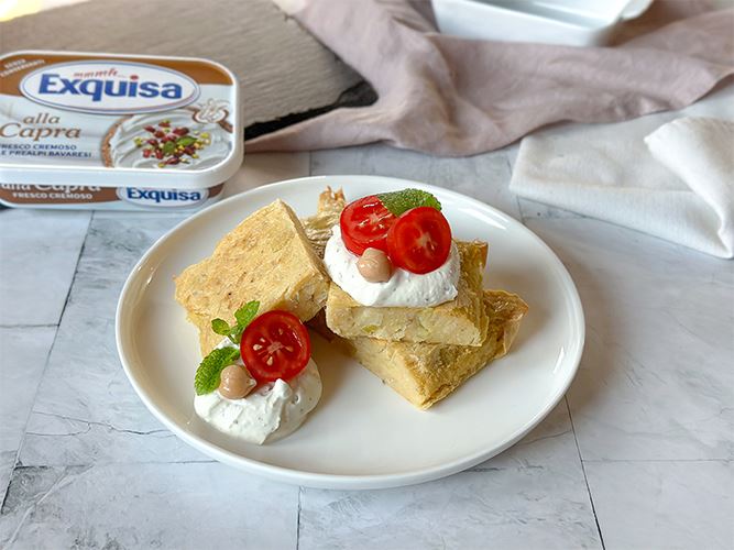 Farinata di ceci con il Fresco Cremoso alla Capra e pomodorini