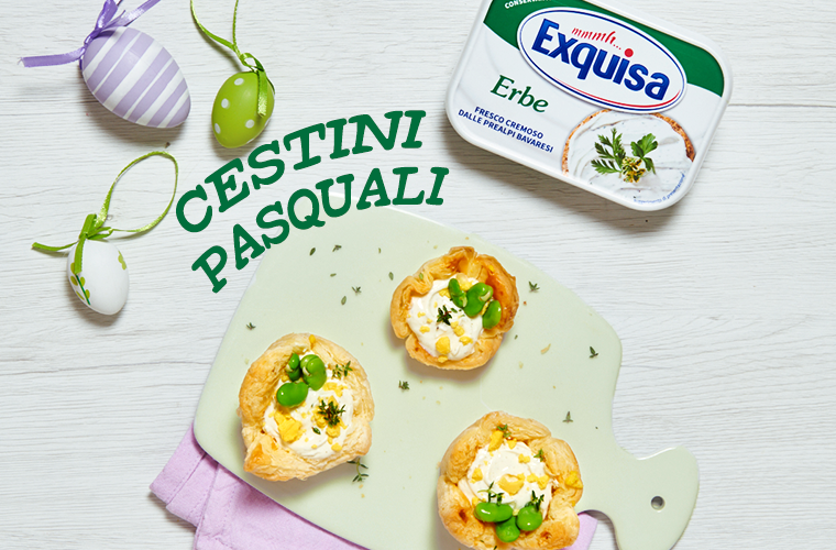 #iorestoacasa! Cestini di brisèe con formaggio fresco alle erbe, fave, erbe aromatiche e uova mimosa