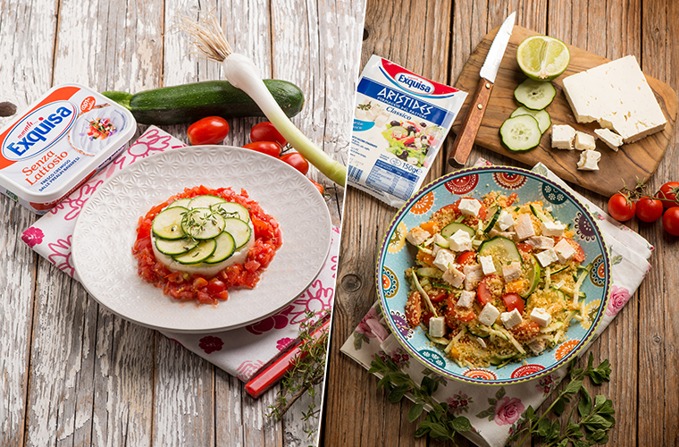 Crema di formaggio fresco Exquisa con verdure e Cous Cous Mediterraneo