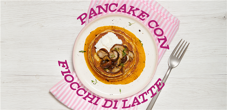 Pancake salati con patè di zucca, funghi e fiocchi di latte