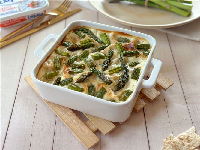 Lasagna di pane carasau con asparagi  e Exquisa Senza Lattosio