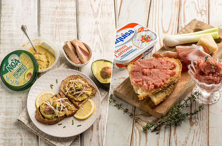 Super Spuntino: Mousse di speck e formaggio cremoso o Pane tostato con Hummus Noa di Ceci&Avocado?