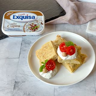 Farinata di ceci con il Fresco Cremoso alla Capra e pomodorini