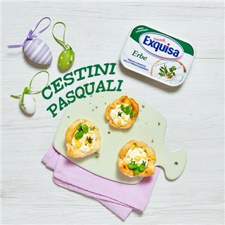 #iorestoacasa! Cestini di brisèe con formaggio fresco alle erbe, fave, erbe aromatiche e uova mimosa