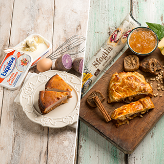Cheesecake di patate viola & Strudel con fichi secchi e noci
