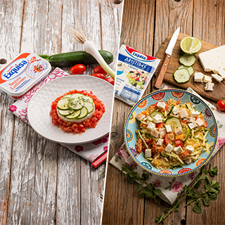 Crema di formaggio fresco Exquisa con verdure e Cous Cous Mediterraneo