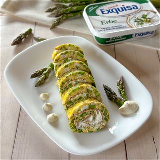Rotolo di frittata con asparagi e Exquisa alle Erbe