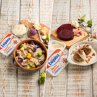 Canederli alla barbabietola e Canederli ai finferli con cavolfiore