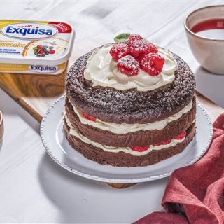 Torta al cacao e gocce di cioccolato con lamponi